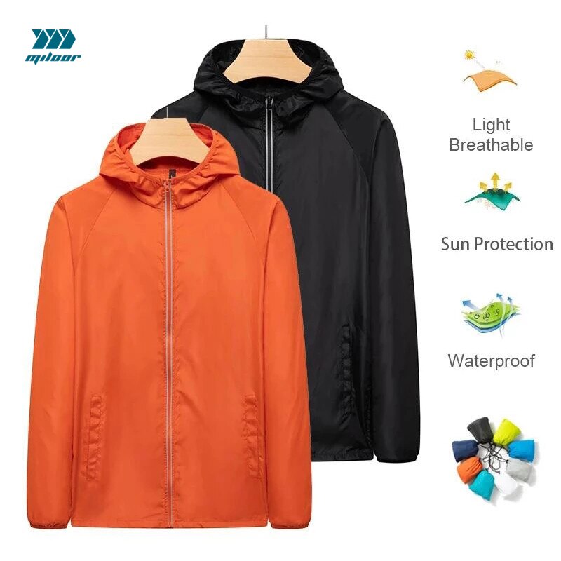 MILOOR-남성 하이킹 캠핑 방수 자켓, 여성용 반사 자외선 차단 의류, 대형 야외 윈드 브레이커
